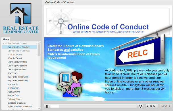 Online Code of Conduct real estate renewal class