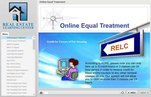 Online Equal Treatment real estate renewal class